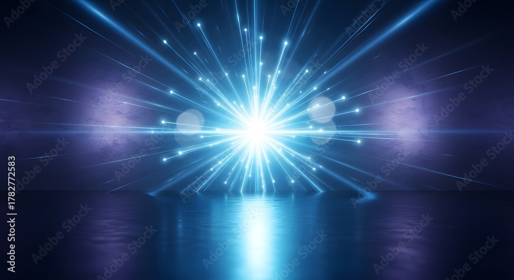 Fototapeta premium Bright light explosion in futuristic room. Represents energy, technology, and innovation, ideal for science, tech, and creative projects.