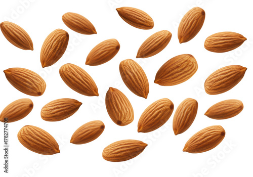 Wallpaper Mural Whole, crisp almonds with natural light brown skin, frozen mid-air in dynamic motion on a pristine transparent background with copy space. Concept of natural ingredients Torontodigital.ca
