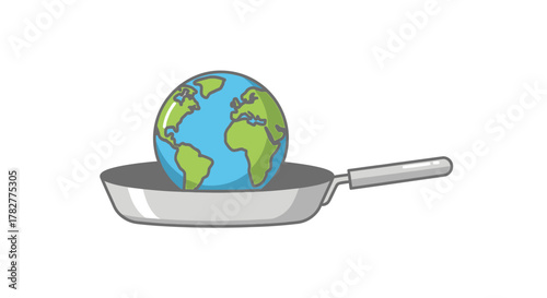 Earth globe in a frying pan illustration. Vector Illustrations. EPS Editable