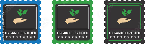 Organic Certified Stamp Icons | Set of Eco-Friendly Labels for Product Packaging and Marketing | organic certified label design, eco friendly organic certification seal, natural and pure organic produ