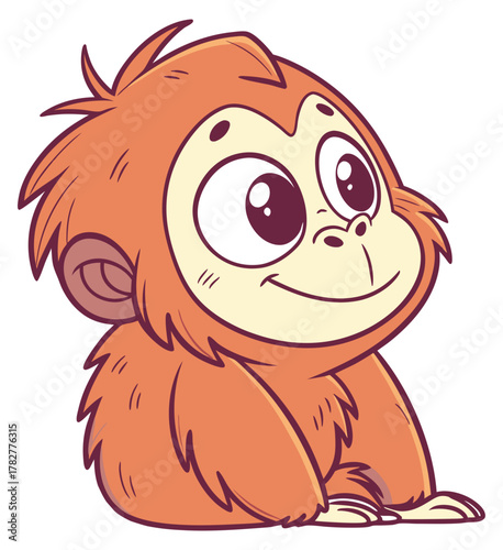 Adorable cartoon baby orangutan with shaggy orange fur and a cheerful smile Isolated transparent background ( include cut-out PNG file )
