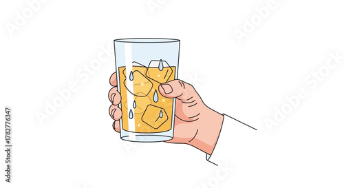 Hand Holding a Refreshing Glass of Ice Cold Beverage. Vector Illustrations. EPS Editable