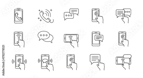 Collection of Hand Drawn Icons Representing Mobile Communication and Technology Actions. EPS Editable