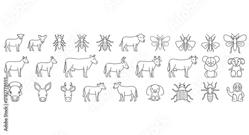 Collection of HandDrawn Animal Icons and Symbols. EPS Editable