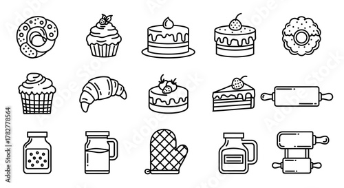 Collection of HandDrawn Bakery and Baking Icons. EPS Editable