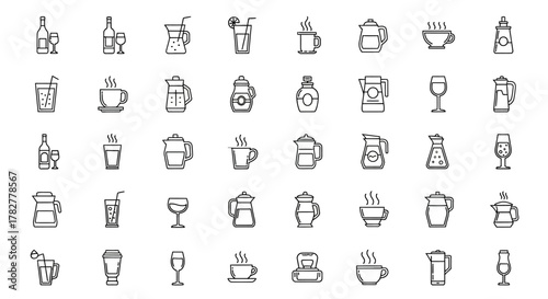 Collection of HandDrawn Beverage and Drink Icons. EPS Editable