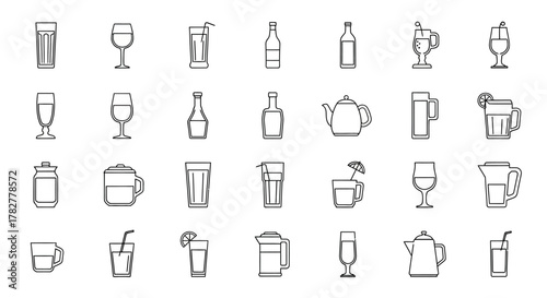 Collection of HandDrawn Beverage and Drinkware Icons. EPS Editable