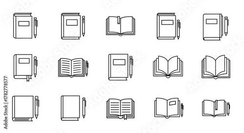 Collection of HandDrawn Book Icons and Illustrations 1. EPS Editable