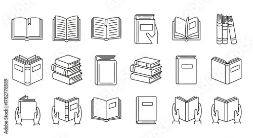 Collection of HandDrawn Book Icons and Illustrations. EPS Editable