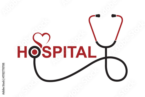 medical halth care icon with stethoscope and heart isolated on white background