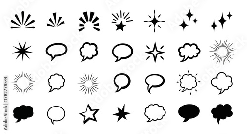 Collection of HandDrawn Starbursts and Speech Bubbles Icons. EPS Editable