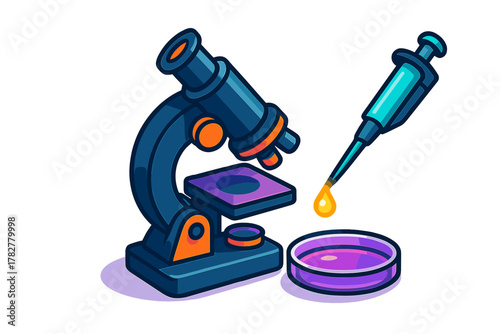 Scientific laboratory setup featuring a microscope, chemical dropper, and petri dish for analysis