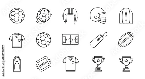 Collection of Sports Equipment and Uniforms Icons. EPS Editable