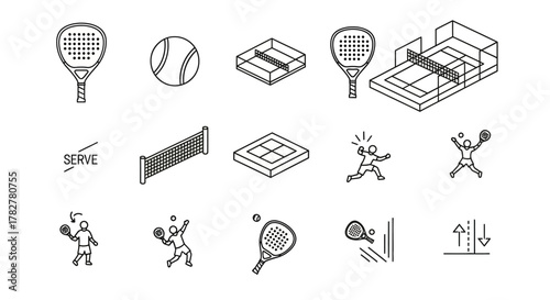 Collection of Tennis and Padel Sports Icons and Elements. EPS Editable