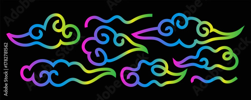 Colorful cloud illustration background Chinese style oriental traditional auspicious clouds elements