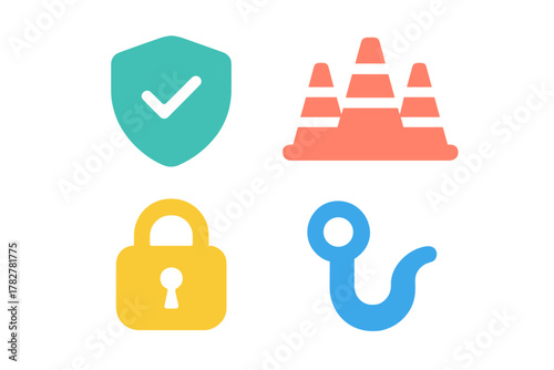 Cybersecurity symbols for digital safety, data protection, and potential online threats