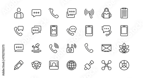 Communication and technology thin line icon set for web and mobile applications. EPS Editable
