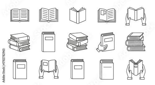 Hand drawn book icon set in simple line art doodle style. EPS Editable