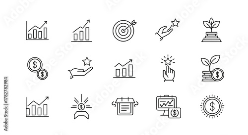 Financial Growth and Success Icons Business Investment and Achievement Symbols. EPS Editable