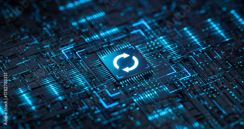 Software Update Icon on Digital Processor. System Upgrade Concept