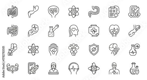 Hand Drawn Medical Science and Healthcare Doodle Icon Set. EPS Editable
