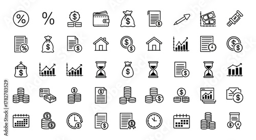 Hand drawn doodle finance and business icon set collection on white background. EPS Editable