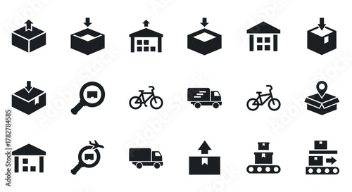 Logistics and delivery service solid glyph icon set for shipping and transportation business. EPS Editable