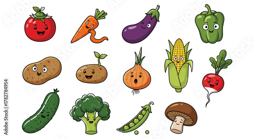 Cute cartoon vegetables illustration set for kids educational or food themed designs vector art image