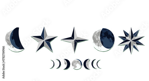 Celestial phases and stars illustration for astrology lovers and space exploration enthusiasts design art