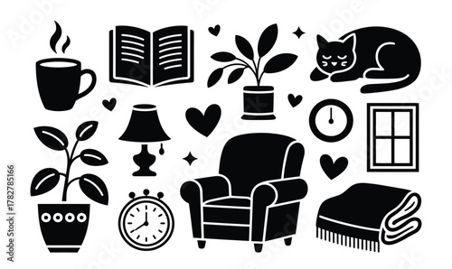 Cozy Home Comforts and Hygge Lifestyle Silhouettes Collection