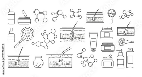 Set of Icons Representing Skincare Science and Products. EPS Editable