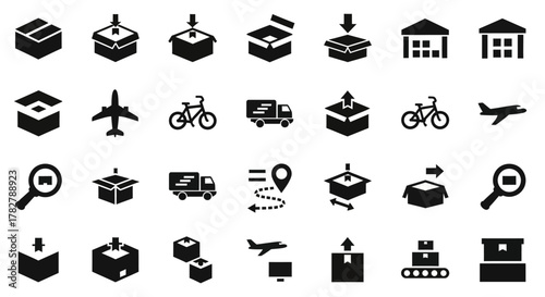 Set of Logistics and Delivery Icons for Shipping and Transportation Services. EPS Editable
