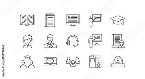 Set of education and online learning thin line vector icons. EPS Editable