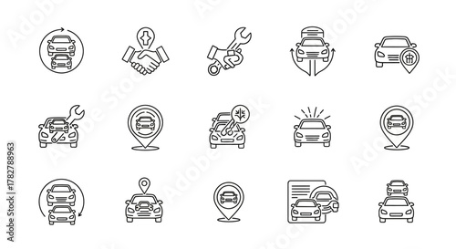 Set of Car Service and Repair Icons with Location and Maintenance Symbols. EPS Editable