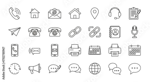 Set of hand drawn communication and contact method icons in a sketch style. EPS Editable