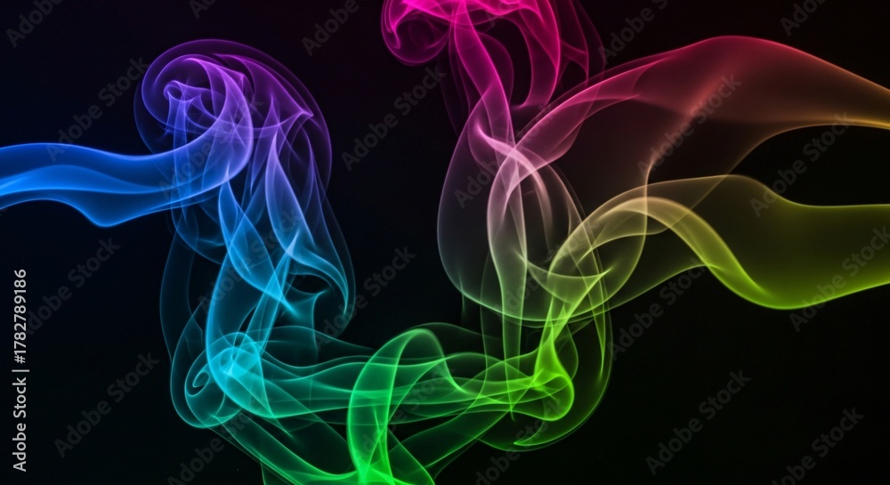 Obraz premium Colorful Smoke Swirls Abstract Background with Gradient Colors on Black