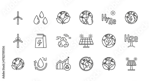 Sustainable Energy Sources and Environmental Conservation Icons for a Green Future. EPS Editable