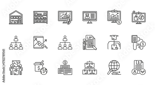 Thin line business finance marketing icons set collection. EPS Editable
