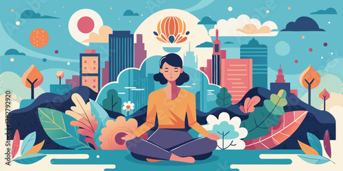 Intimate handmade mindscape in muted tones with collage elements and dreamlike city