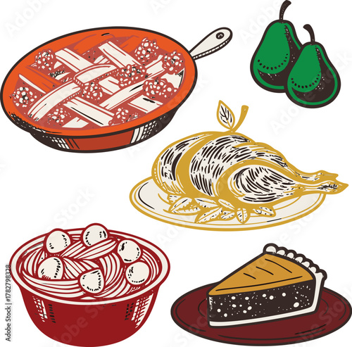 Festive thanksgiving dinner feast celebration banner with autumn harvest elements