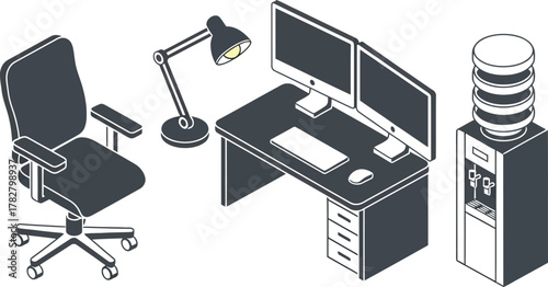 Office Workplace and Remote Work Setup Icons Vector Set