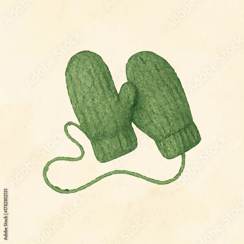 Winter mittens watercolor green pair