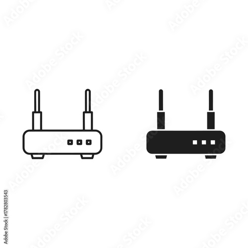 Two icons of a wireless router, one black and one white