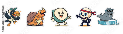Collection of five distinct cartoon characters, each with unique