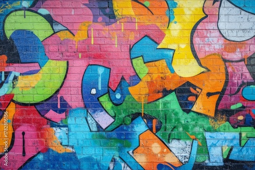 Colorful urban graffiti wall displays dynamic street art, full of energy and creativity, embodying urban culture and youthful spirit. Neural network AI generated