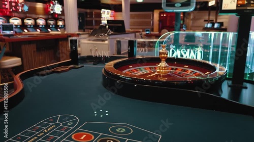 Casino gambling blackjack and roulette table waiting for gamblers and tourist to spend money