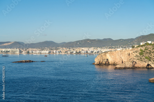 Tableau sur toile Coastal view of Sant Antoni de Portmany on Ibiza island, Spain