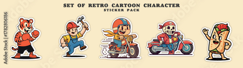 Set of Retro Cartoon Characters with Various Occupations and The