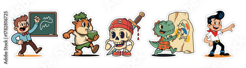 Collection of Cartoon Characters - Student, Squirrel, Pirate Ske