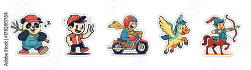 Collection of Diverse Cartoon Characters - Panda, Boy Waving, Mo